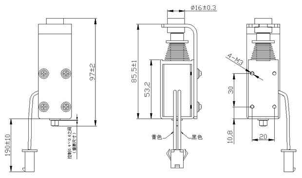 直流彈珠機(jī)電磁鐵,24V游戲機(jī)電磁鐵-尺寸圖