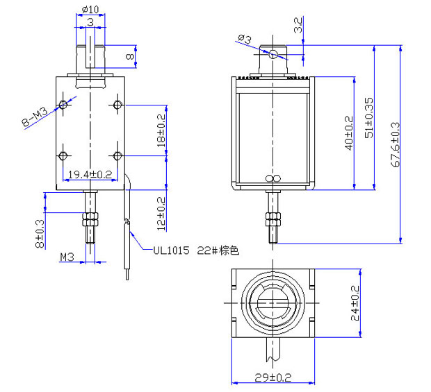 直流敲擊電磁鐵,24V播放機(jī)推拉式電磁鐵-尺寸圖